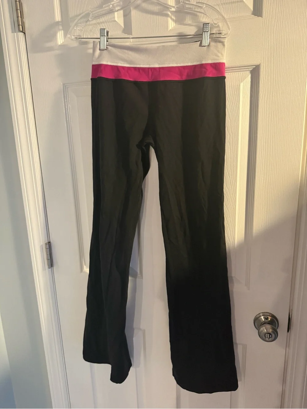 Lululemon Black Yoga Pants with Pink and White Waistband
